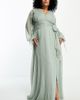 ASOS Curve ASOS DESIGN Curve bridesmaid long sleeve ruched maxi dress with wrap skirt in olive-Green - 1