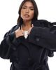 ASOS Curve ASOS DESIGN Curve brushed longline funnel neck trench coat in navy - 2