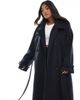 ASOS Curve ASOS DESIGN Curve brushed longline funnel neck trench coat in navy - 4