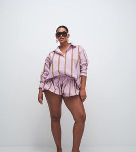 ASOS Curve ASOS DESIGN Curve bubble hem shorts in lilac striped print-Purple