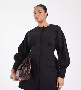 ASOS Curve ASOS DESIGN Curve button down blazer structured mini dress in black