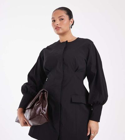 ASOS Curve ASOS DESIGN Curve button down blazer structured mini dress in black