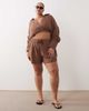 ASOS Curve ASOS DESIGN Curve Callie cheesecloth beach wrap front shirt in mocha - part of a set-Brown - 2