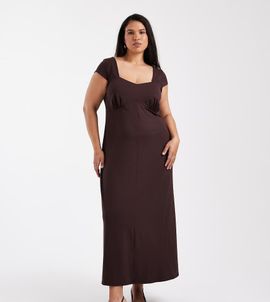 ASOS Curve ASOS DESIGN Curve cap sleeve midi tea dress in chocolate-Brown