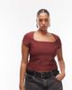 ASOS Curve ASOS DESIGN Curve cap sleeve square neck bandage top in burgundy-Red - 1