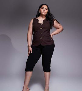 ASOS Curve ASOS DESIGN Curve capri pants with side split in black