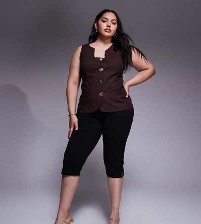 ASOS Curve ASOS DESIGN Curve capri pants with side split in black