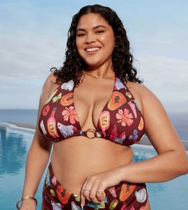 ASOS Curve ASOS DESIGN Curve Celeste ring detail bikini top in vacation print-Multi