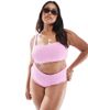 ASOS Curve ASOS DESIGN Curve charlene textured high leg high waist bikini bottom in light pink - 4