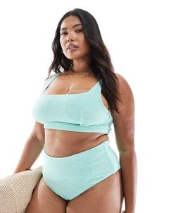 ASOS Curve ASOS DESIGN Curve charlene textured high leg high waist bikini bottom in mint-Green