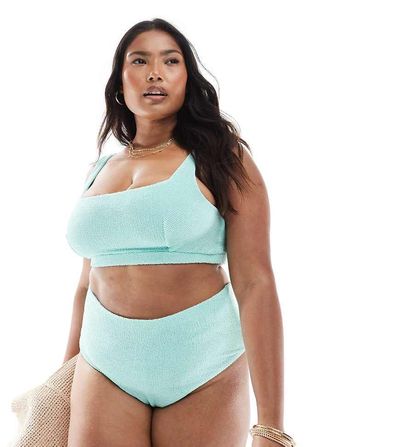 ASOS Curve ASOS DESIGN Curve Charlene textured square neck crop bikini top in mint-Green