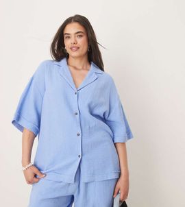 ASOS Curve ASOS DESIGN Curve cheesecloth shirt in blue - part of a set