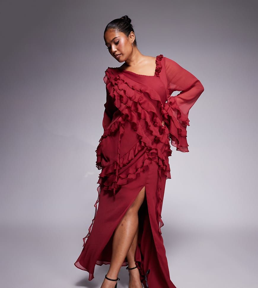 asos red asymmetric dress Curve Featuring a crew neck