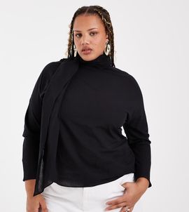 ASOS Curve ASOS DESIGN Curve chiffon scarf detail sheer blouse in black
