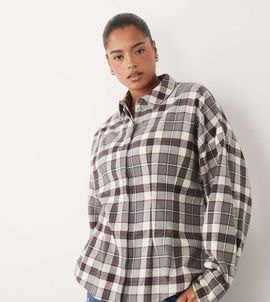 ASOS Curve ASOS DESIGN Curve cinched shirt in gray check