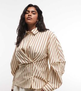 ASOS Curve ASOS DESIGN Curve cinched wrap cocoon sleeve shirt in yellow stripes