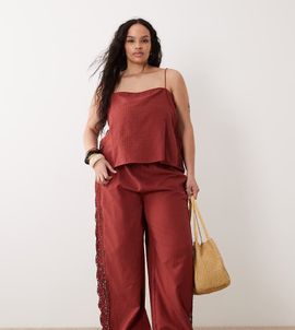 ASOS Curve ASOS DESIGN Curve Cleo beach pants in rust-Orange