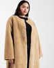 ASOS Curve ASOS DESIGN Curve collarless bonded faux fur coat in biscuit-Brown - 3