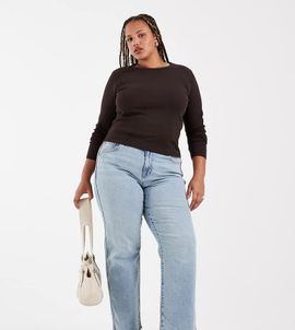 ASOS Curve ASOS DESIGN Curve comfort stretch straight leg jeans in light wash-Blue