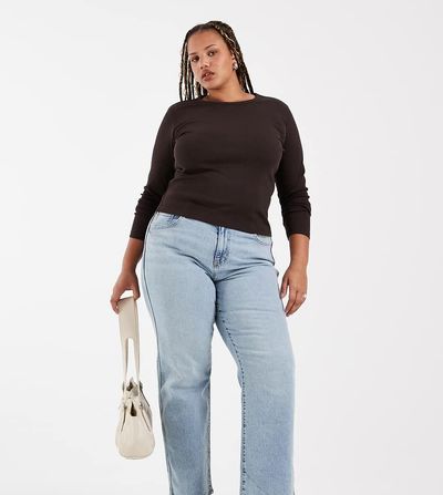 ASOS Curve ASOS DESIGN Curve comfort stretch straight leg jeans in light wash-Blue