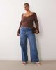 ASOS Curve ASOS DESIGN Curve compact cotton long sleeve top with curved neckline in chocolate-Brown - 3