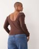 ASOS Curve ASOS DESIGN Curve compact cotton long sleeve top with curved neckline in chocolate-Brown - 4