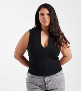 ASOS Curve ASOS DESIGN Curve compact cotton plunge top in black