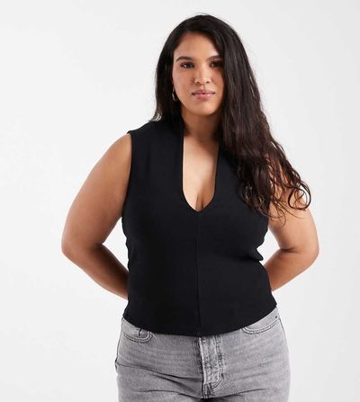 ASOS Curve ASOS DESIGN Curve compact cotton plunge top in black