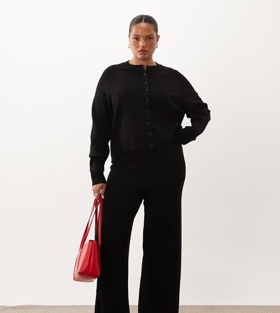 ASOS Curve ASOS DESIGN Curve compact knit straight leg pants in black - part of a set