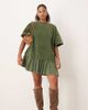 ASOS Curve ASOS DESIGN Curve cord hybrid T-shirt mini dress in washed olive-Green - 1