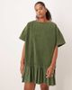 ASOS Curve ASOS DESIGN Curve cord hybrid T-shirt mini dress in washed olive-Green - 2