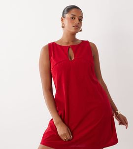 ASOS Curve ASOS DESIGN Curve cord slash neck keyhole mini dress in red