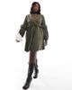 ASOS Curve ASOS DESIGN Curve cord smock mini dress with frill detail in deep olive-Green - 4