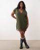 ASOS Curve ASOS DESIGN Curve cord v neck lace trim mini shift dress in washed olive-Green - 2