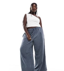 ASOS Curve ASOS DESIGN Curve cord wide leg pull on pants in blue