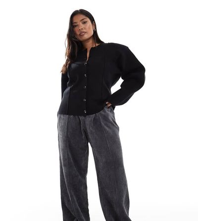 ASOS Curve ASOS DESIGN Curve corduroy pull on pants in gray