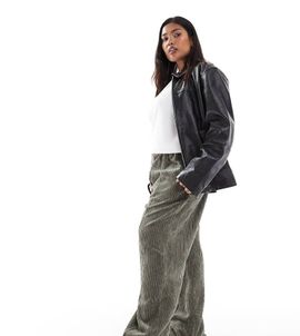ASOS Curve ASOS DESIGN Curve corduroy pull on pants in khaki green