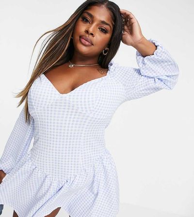 ASOS Curve ASOS DESIGN Curve corset drop waist skater mini dress in gingham print-Multi