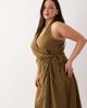 ASOS Curve ASOS DESIGN Curve cotton-linen blend halter neck wrap midaxi sundress in olive-Green - 2