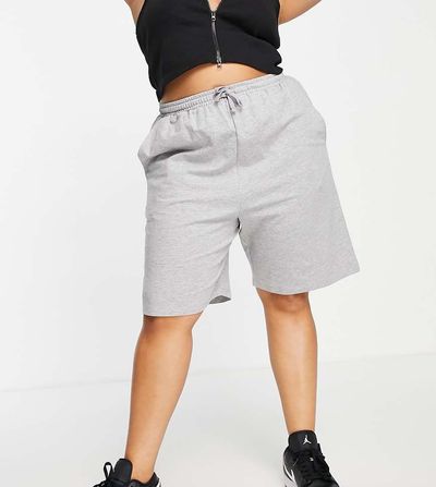 ASOS Curve ASOS DESIGN Curve cotton 90s mid-rise sweat short in longer length in gray - GRAY