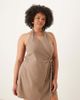 ASOS Curve ASOS DESIGN Curve cotton linen blend halter neck wrap mini sundress in ash brown - 1