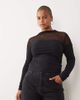 ASOS Curve ASOS DESIGN Curve cotton mesh mix long sleeve top with bardot detail in black - 1