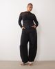 ASOS Curve ASOS DESIGN Curve cotton mesh mix long sleeve top with bardot detail in black - 2