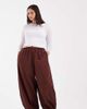 ASOS Curve ASOS DESIGN Curve cotton nylon blend pull on balloon pants in brown - 1