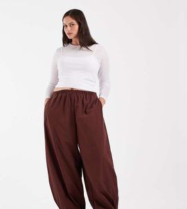ASOS Curve ASOS DESIGN Curve cotton nylon blend pull on balloon pants in brown