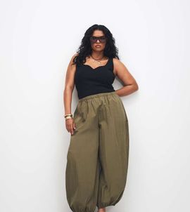 ASOS Curve ASOS DESIGN Curve cotton nylon blend pull on balloon pants in khaki green