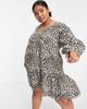 ASOS Curve ASOS DESIGN Curve cotton poplin pintuck bodice tiered mini smock dress in animal print-Multi - 2
