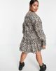 ASOS Curve ASOS DESIGN Curve cotton poplin pintuck bodice tiered mini smock dress in animal print-Multi - 3
