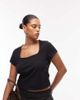 ASOS Curve ASOS DESIGN Curve cotton square neck cap sleeve top in black - 1