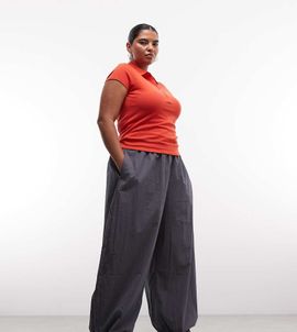 ASOS Curve ASOS DESIGN Curve cotton/nylon blend pull-on balloon pants in charcoal-Gray